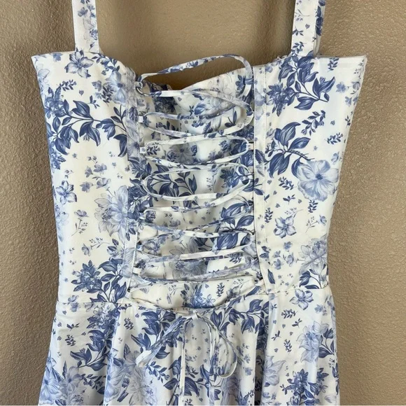 house of cb Carmen Blue Print Bustier Sundress - Picture 10 of 12